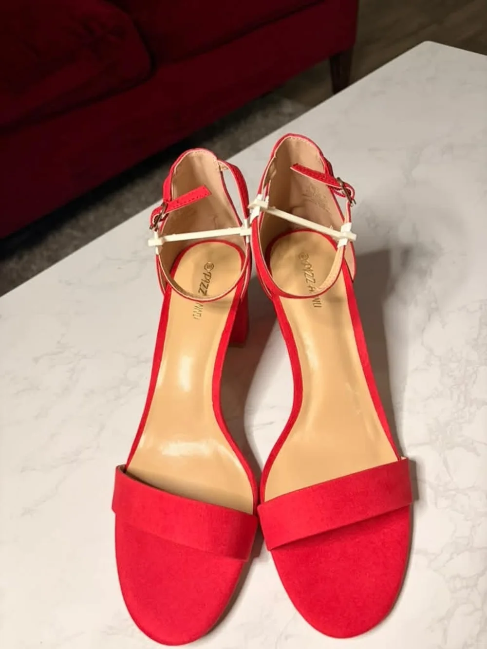 Red Ankle-Strap Block Heels by Vizzano